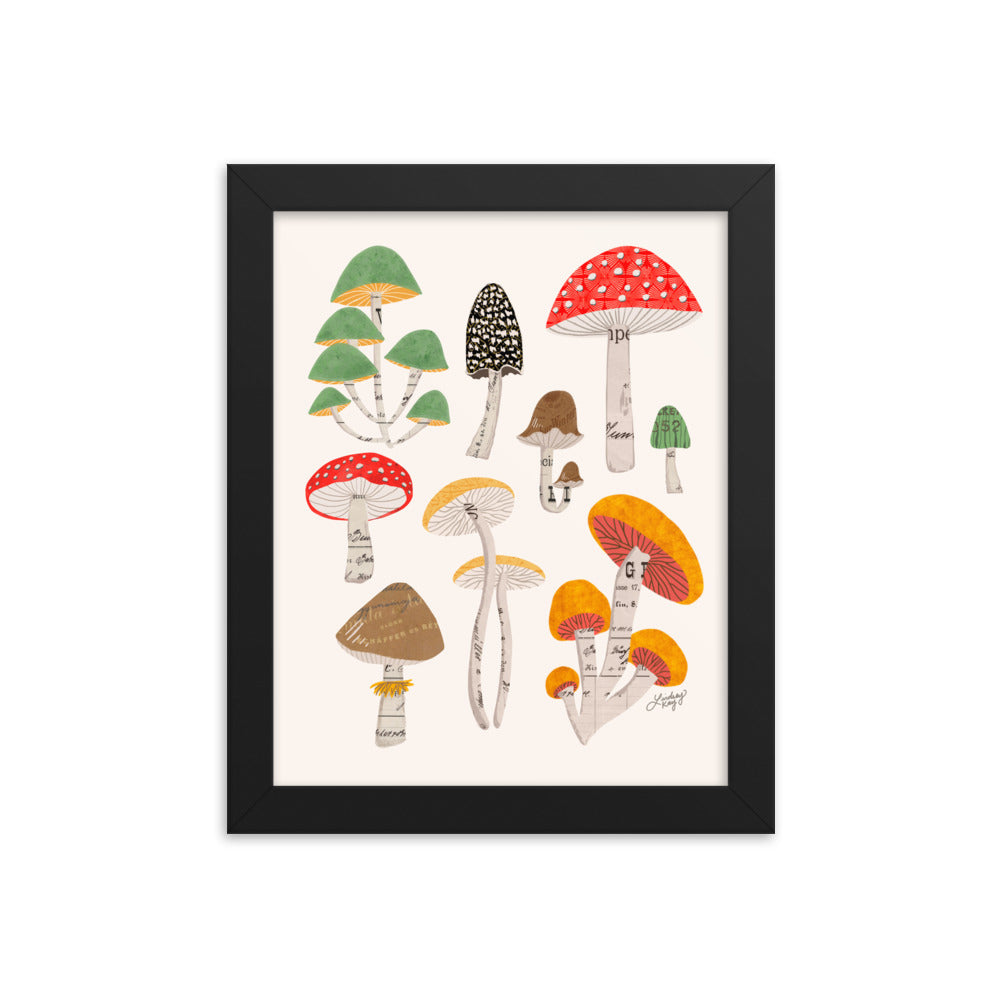 Mushroom Collage Illustration - Framed Matte Print - Lindsey Kay Collective