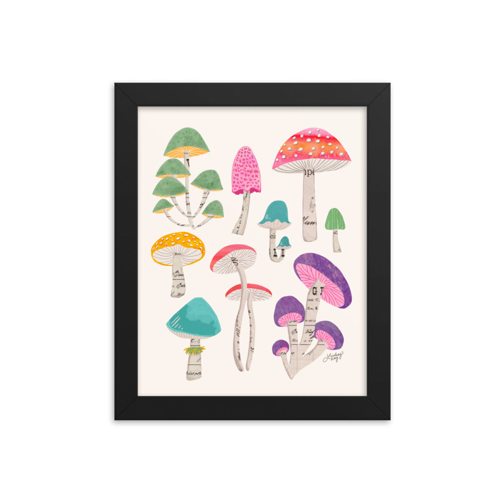 Color Mushrooms Collage Illustration - Framed Matte Print