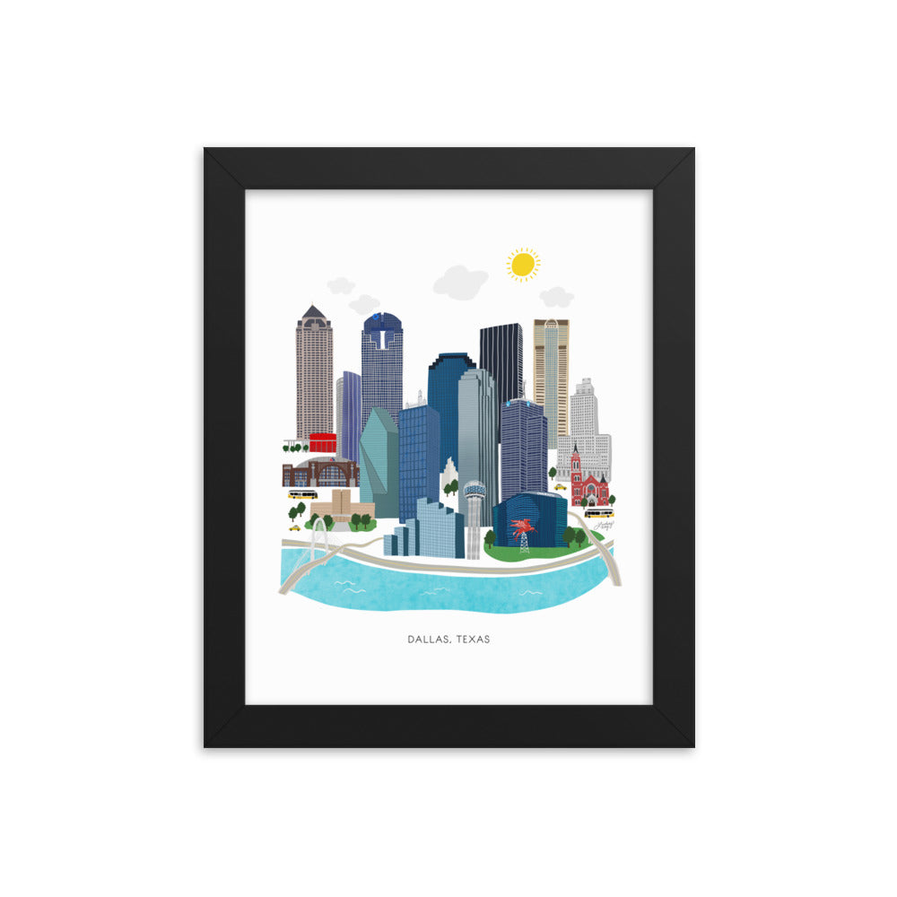 Ilustración de Dallas Texas - Impresión mate enmarcada