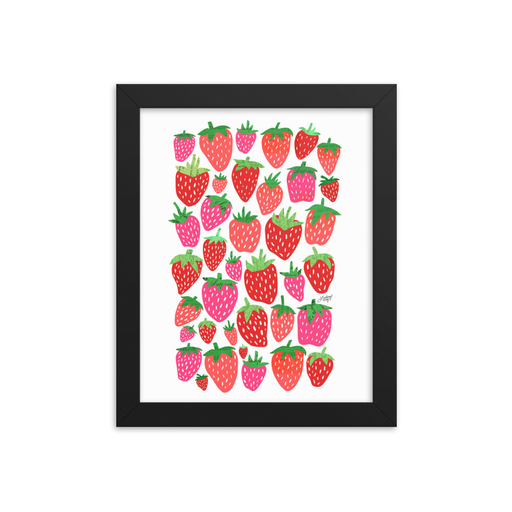 Ilustración de fresas - Impresión mate enmarcada