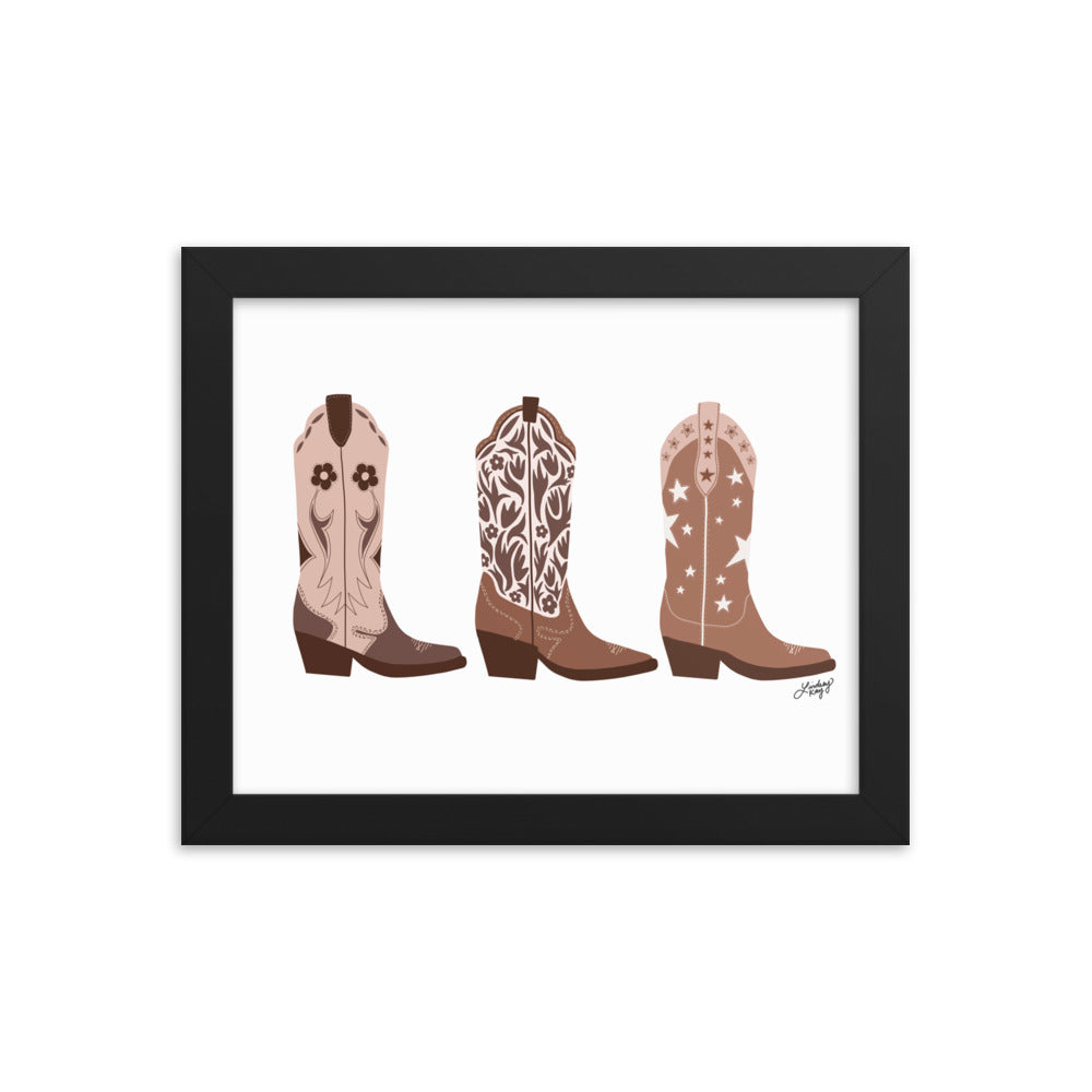 Cowboy Boots Illustration (Brown Palettte) - Framed Matte Print