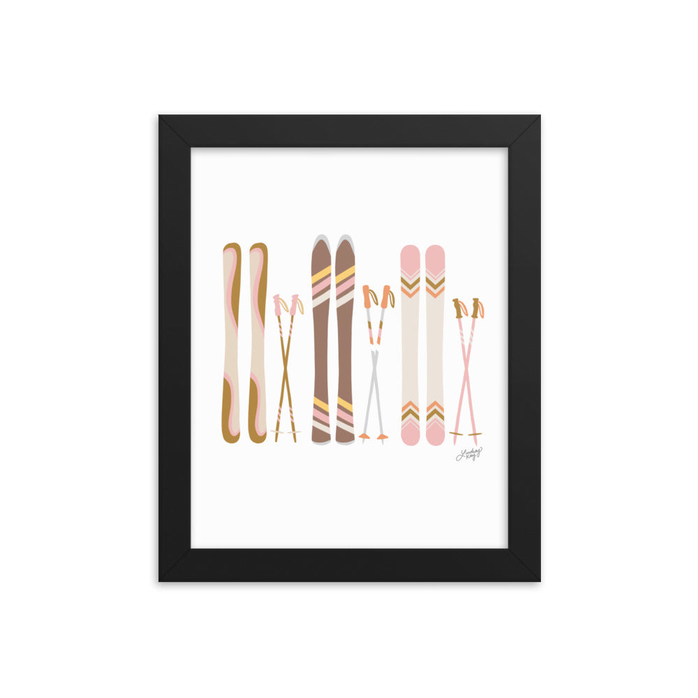 Illustration de ski (palette neutre) - Impression artistique encadrée