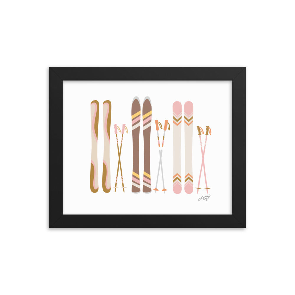 Illustration de ski (palette neutre) - Impression artistique encadrée