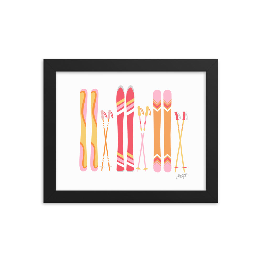 Illustration de ski (palette chaude) - Impression d’art paysager encadrée