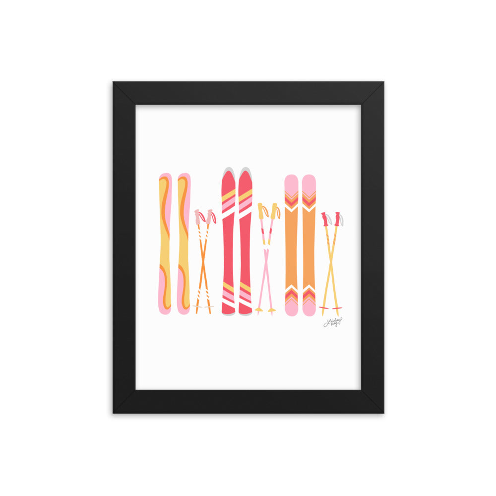 Ilustración de esquí (paleta cálida) - Lámina enmarcada