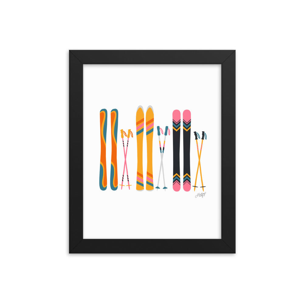 Illustration de ski (palette rétro) - Impression artistique encadrée
