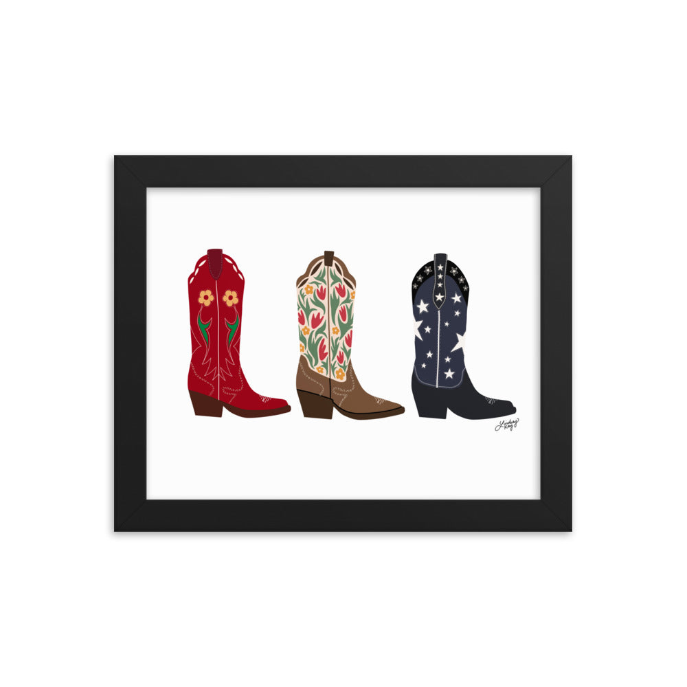 Ilustración de botas de vaquero - Impresión mate enmarcada