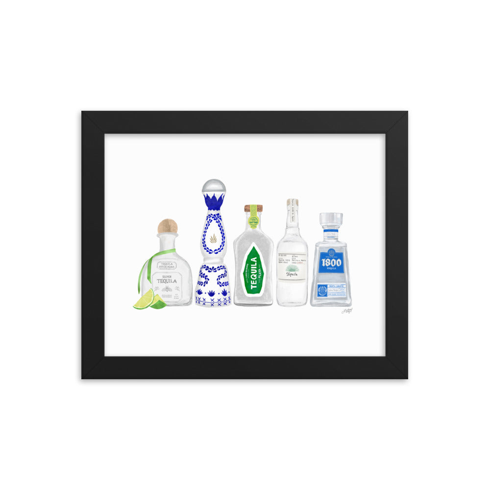 Tequila Bottles Illustration - Framed Matte Print
