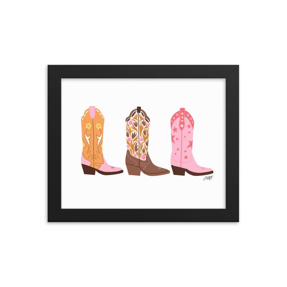 Cowboy Boots Illustration - Framed Matte Print