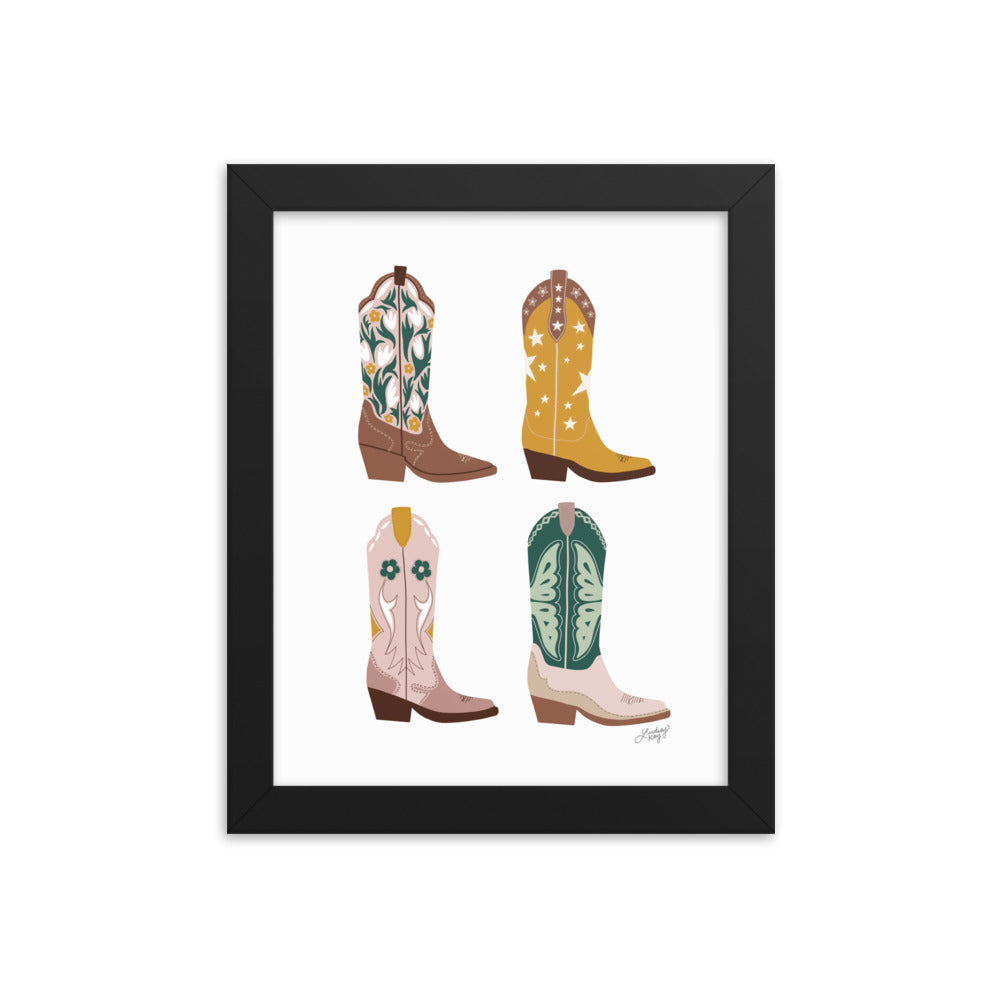 Illustration de bottes de cowboy (palette neutre) - Impression mate encadrée