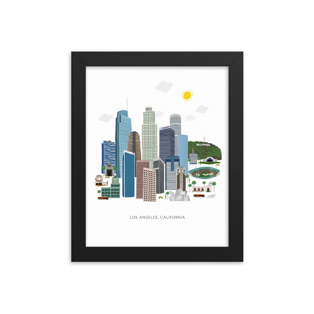 Ilustración de Los Ángeles - Impresión mate enmarcada