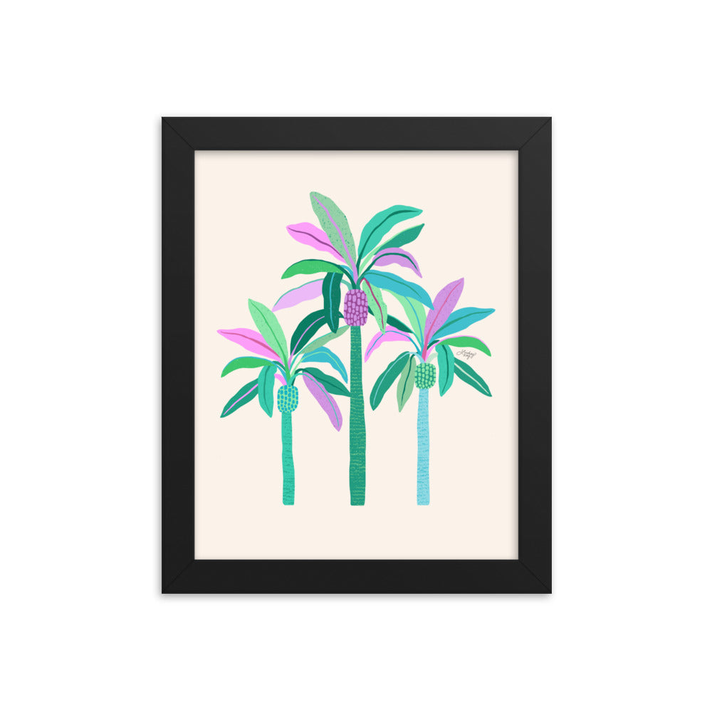 Palm Trees Illustration (Green/Purple Palette) - Framed Matte Print