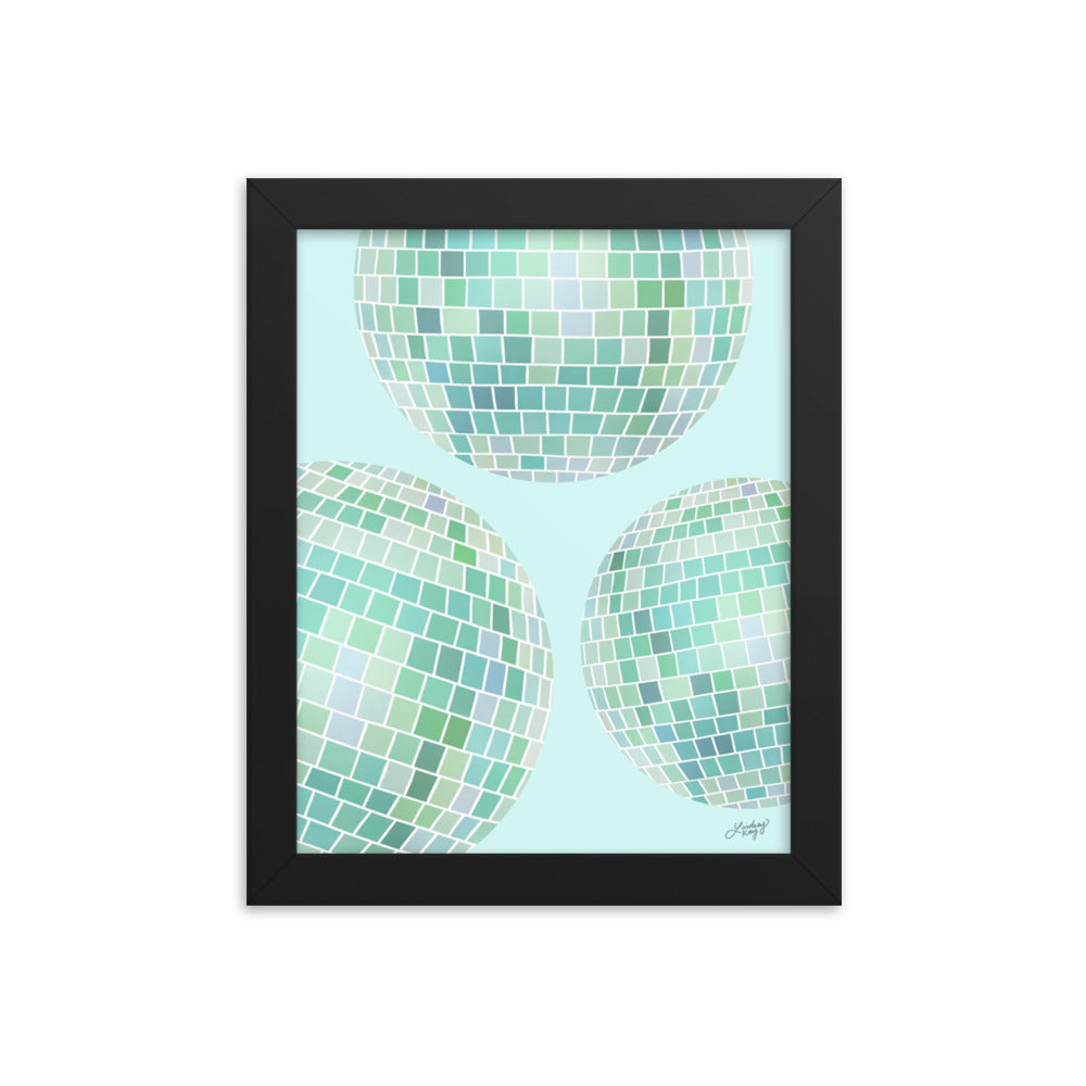 Ilustración de bolas de discoteca (paleta verde) - Impresión mate enmarcada