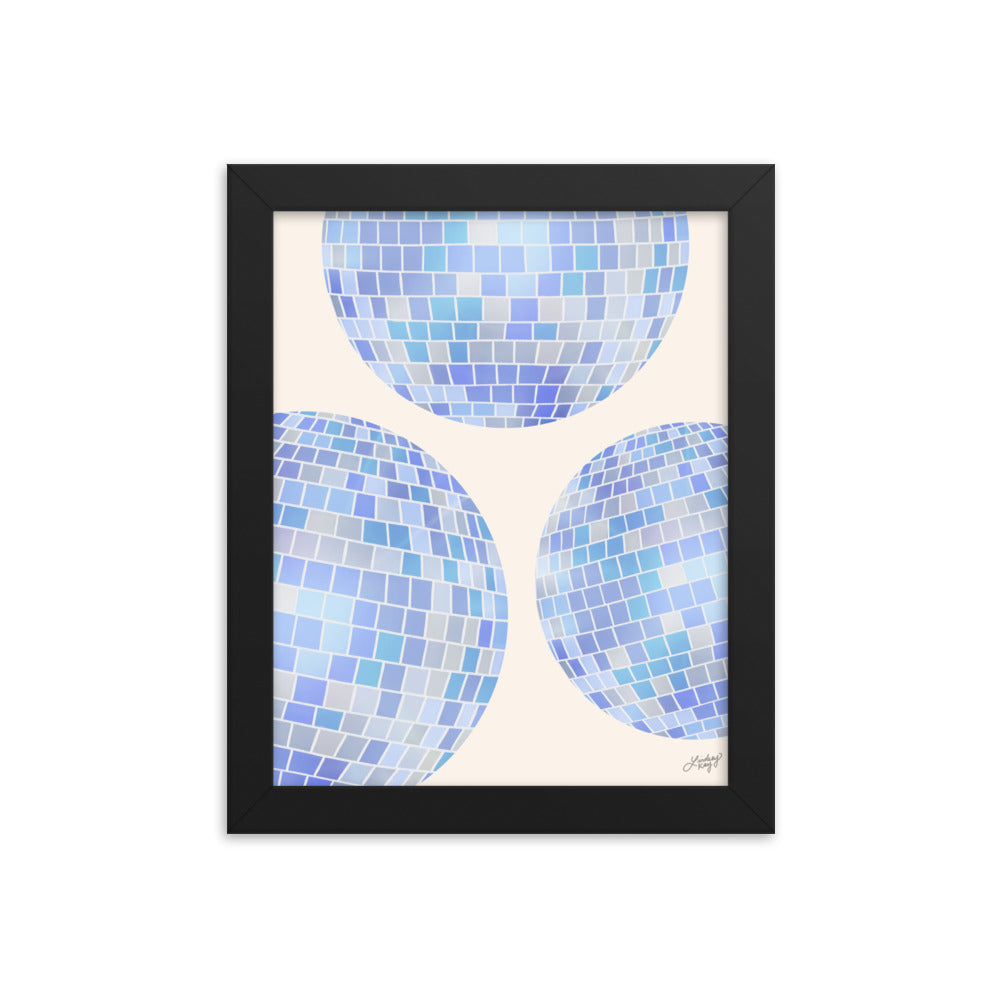 Illustration de boules disco (palette bleue) - Impression mate encadrée