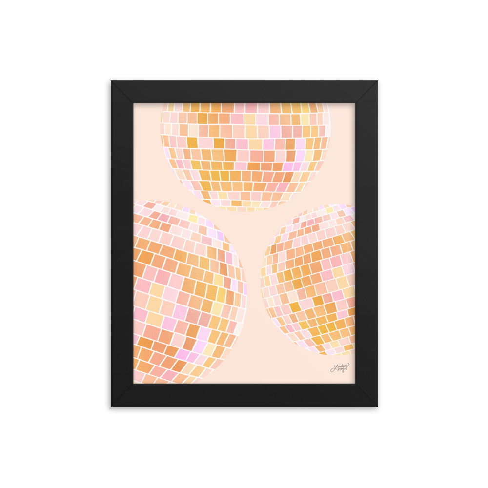 Illustration de boules disco (palette jaune) - Impression mate encadrée