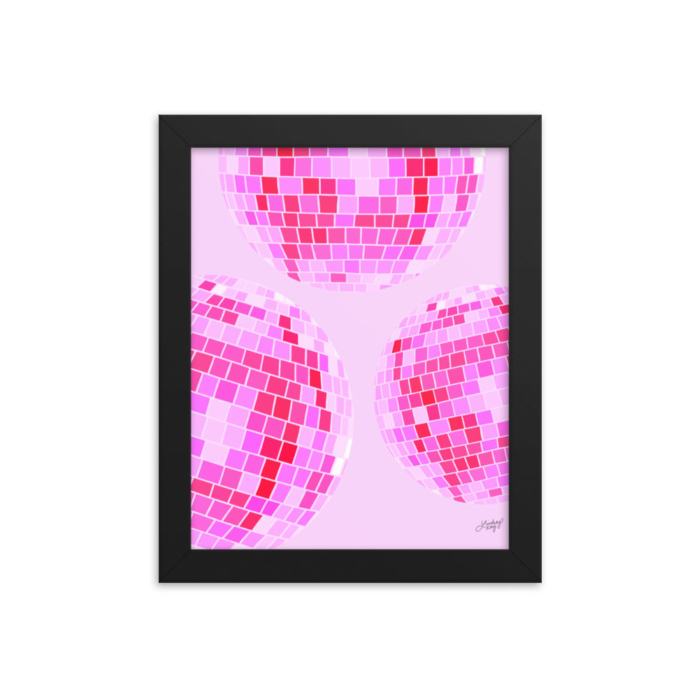 Ilustración de bolas de discoteca (paleta rosa) - Impresión mate enmarcada