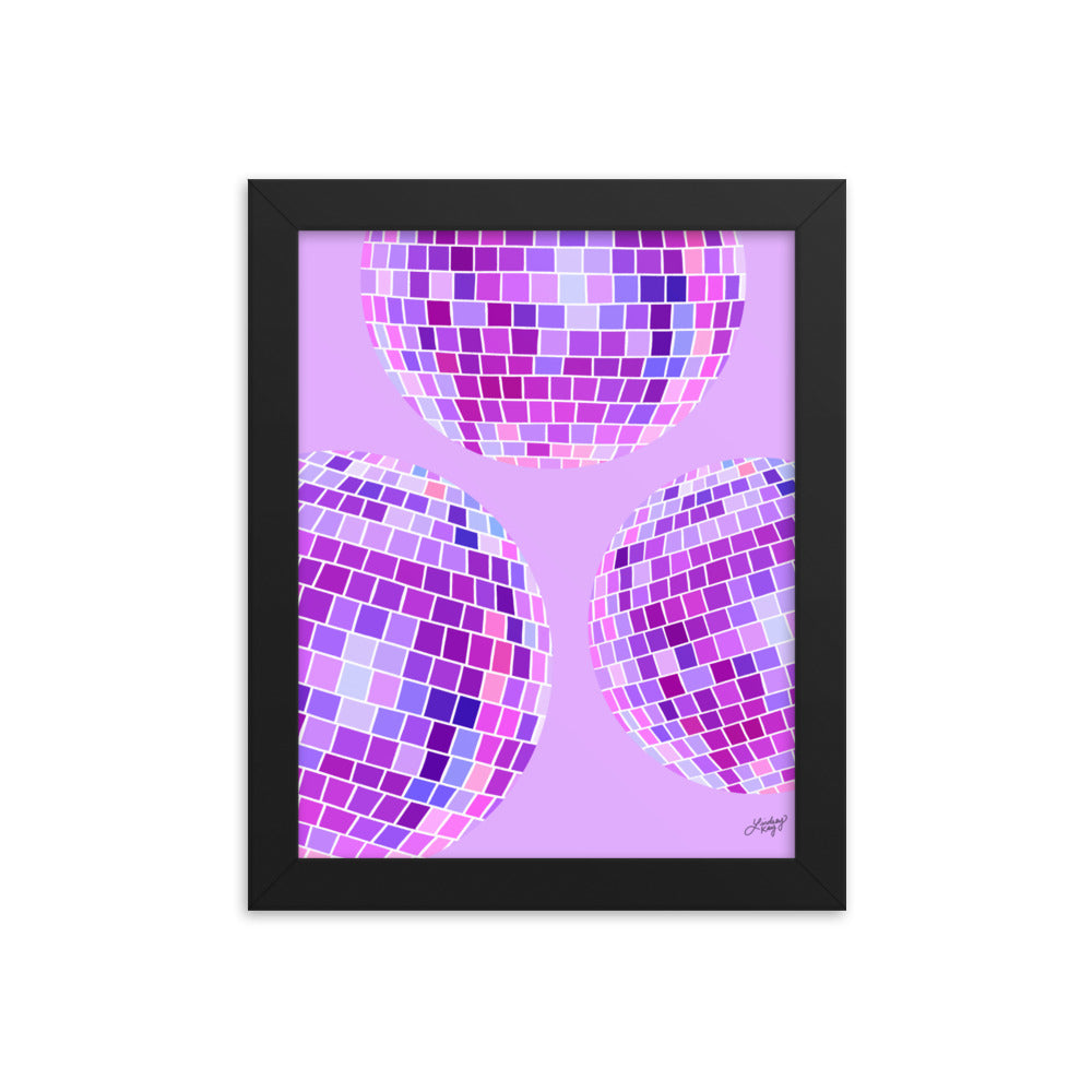 Disco Balls Illustration (Purple Palette) - Framed Matte Print