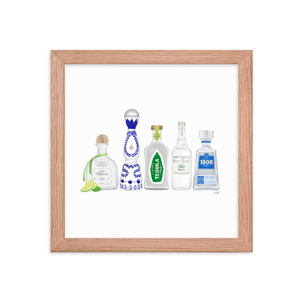 Ilustración de botellas de tequila - Impresión mate enmarcada