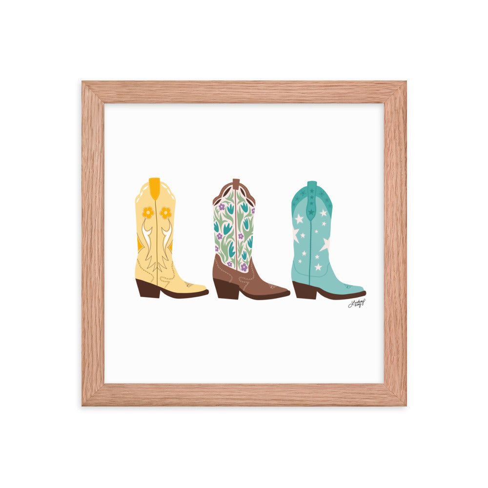 Cowboy Boots Illustration (Bright Palette) - Framed Matte Print