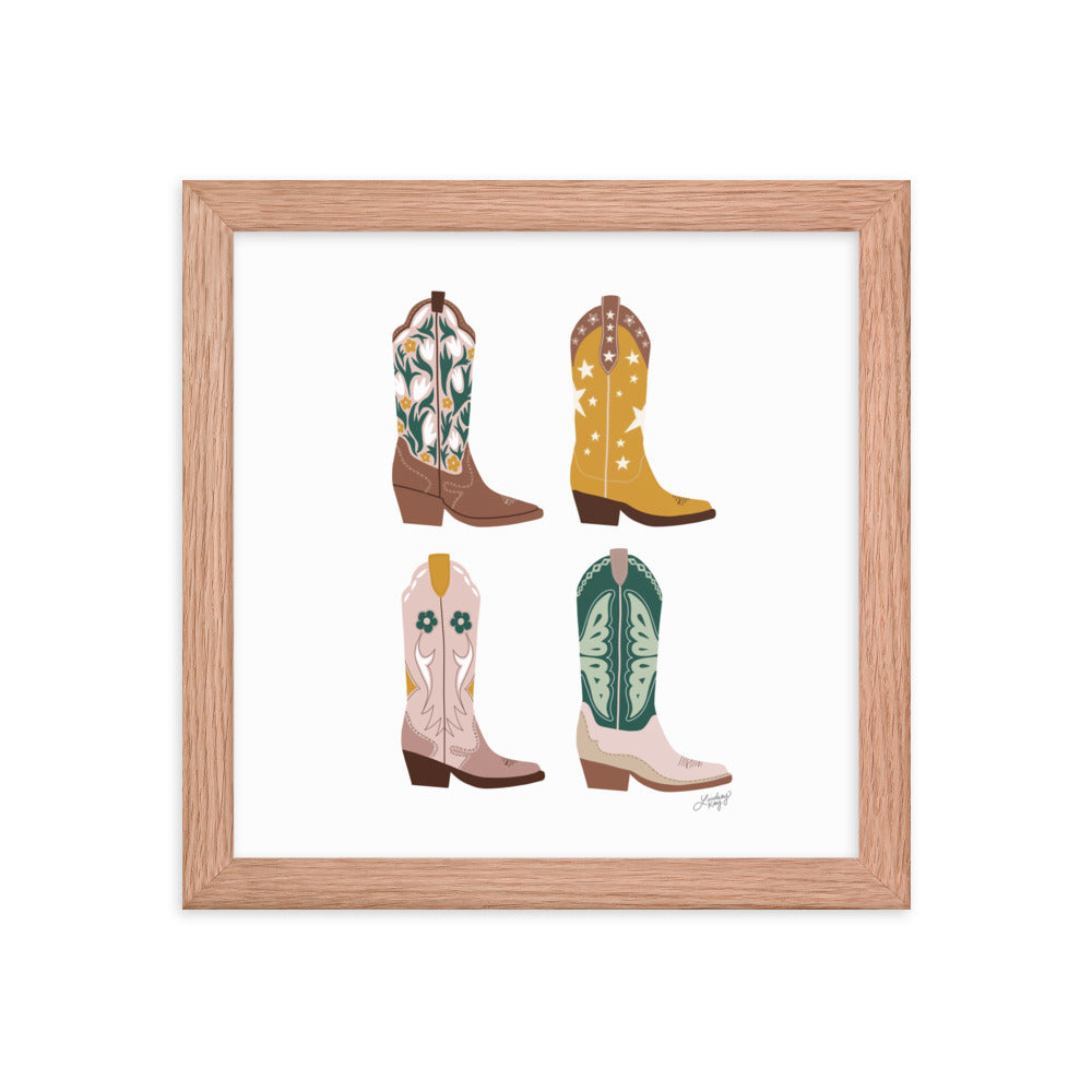 Cowboy Boots Illustration (Neutral Palette) - Framed Matte Print
