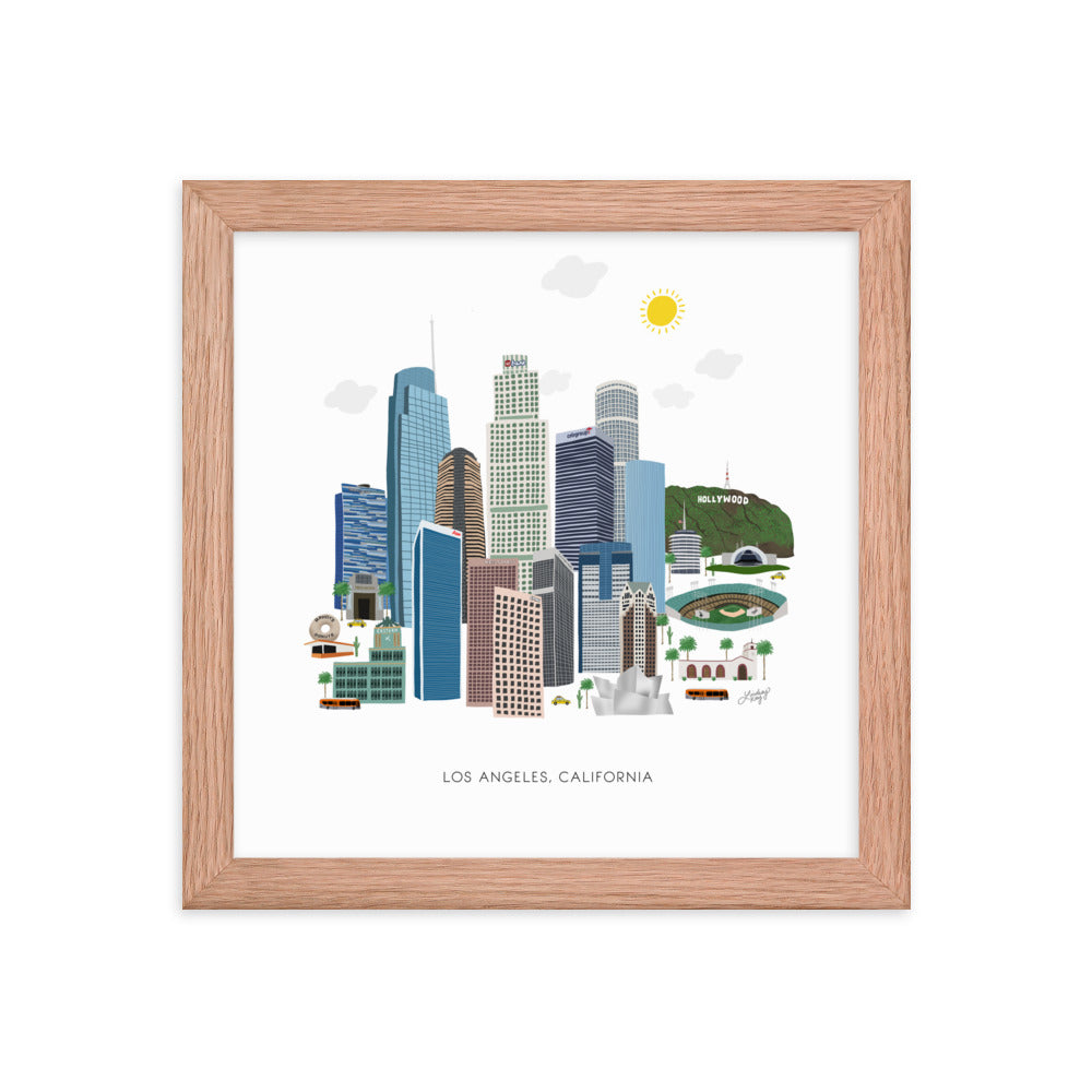 Ilustración de Los Ángeles - Impresión mate enmarcada