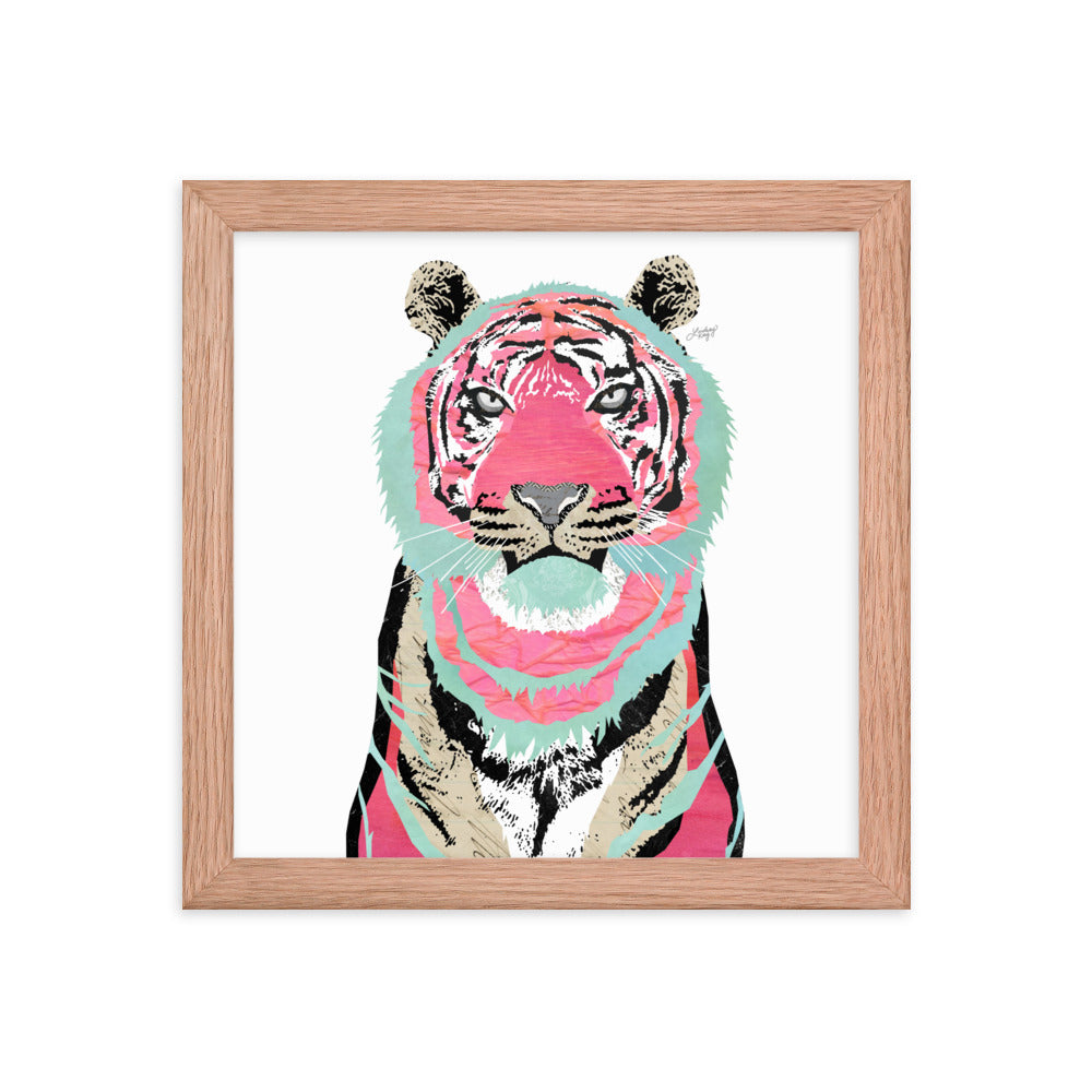 Collage de tigre rosa - Impresión mate enmarcada