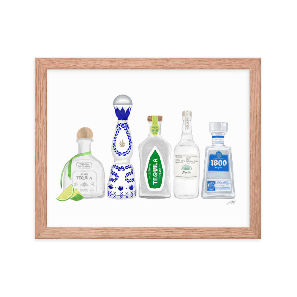 Ilustración de botellas de tequila - Impresión mate enmarcada