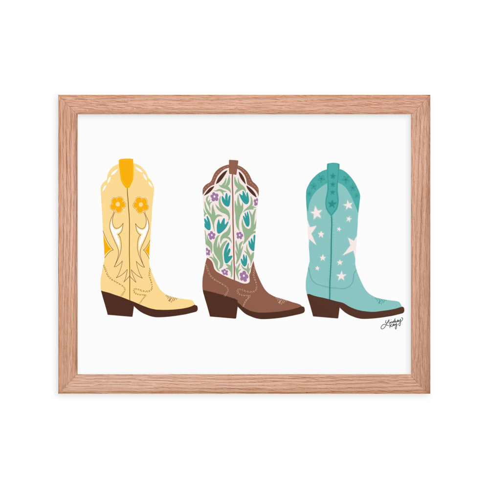 Cowboy Boots Illustration (Bright Palette) - Framed Matte Print