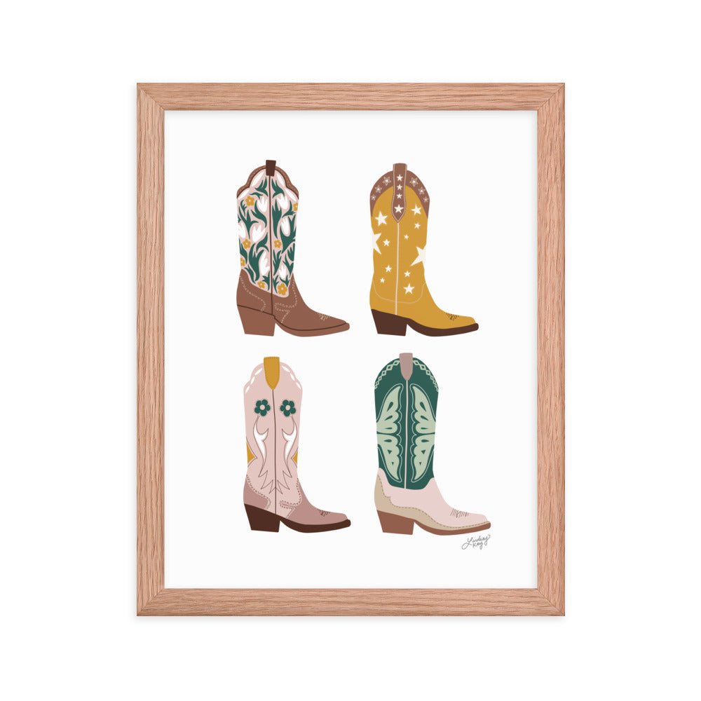 Cowboy Boots Illustration (Neutral Palette) - Framed Matte Print
