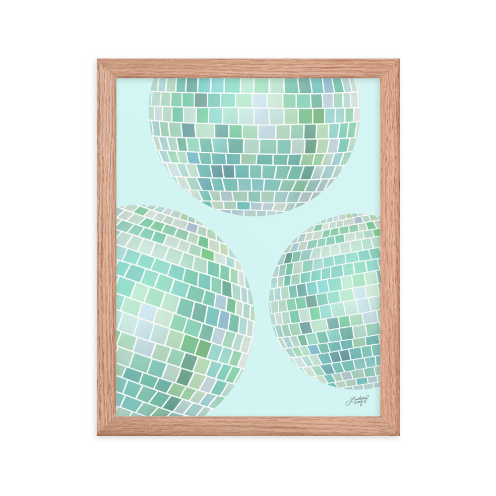 Ilustración de bolas de discoteca (paleta verde) - Impresión mate enmarcada