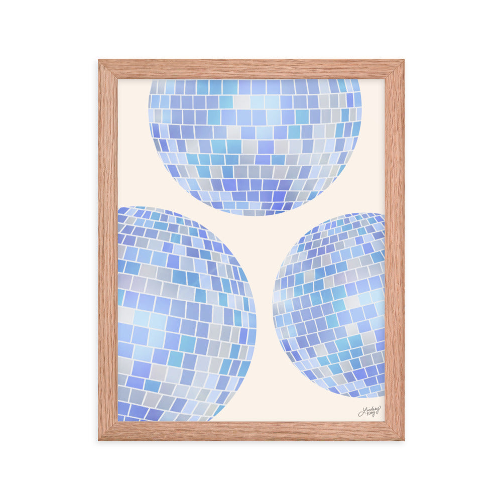Illustration de boules disco (palette bleue) - Impression mate encadrée