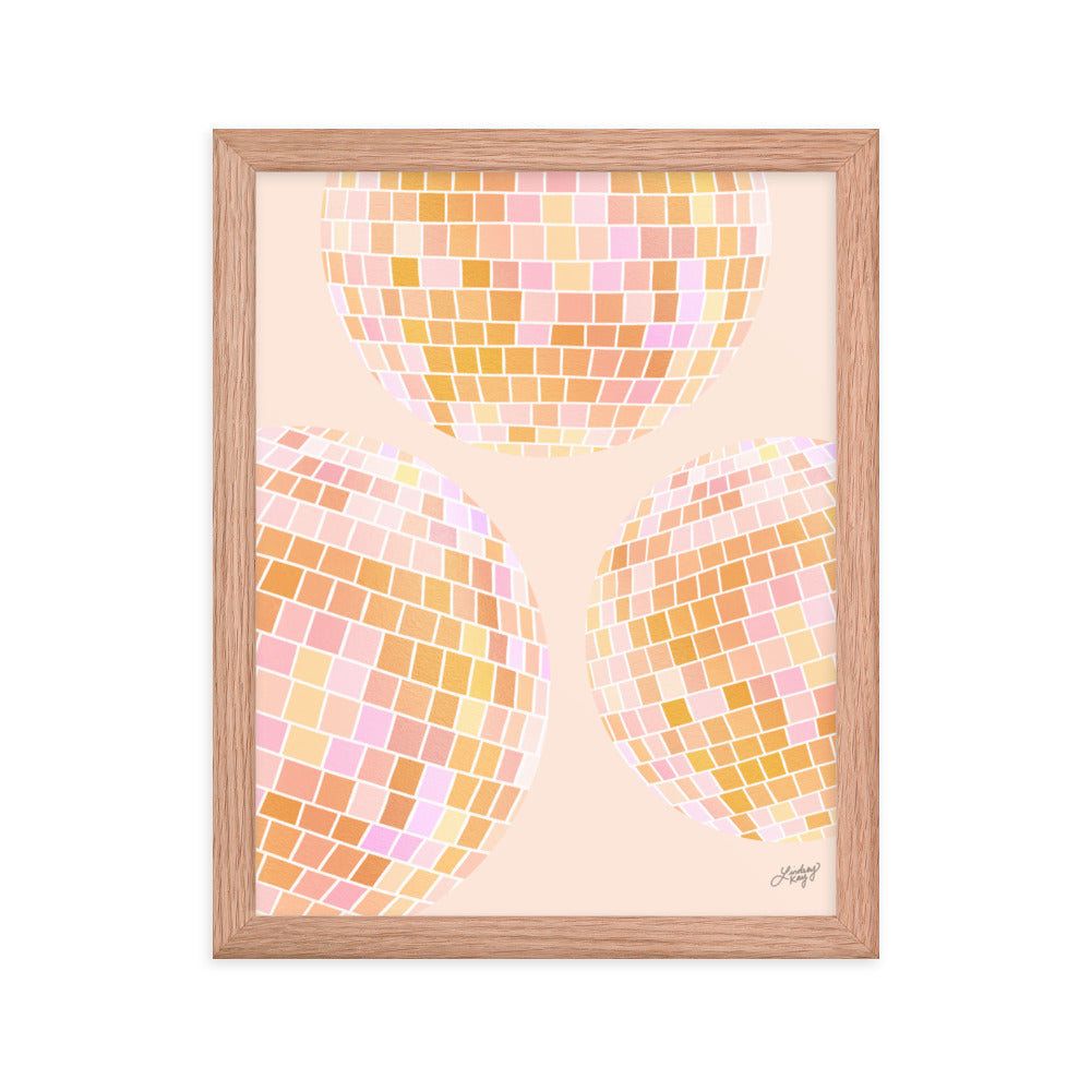 Illustration de boules disco (palette jaune) - Impression mate encadrée