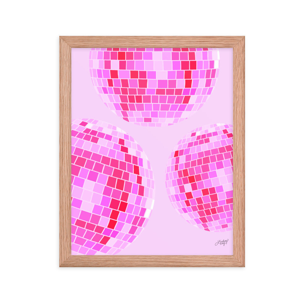 Ilustración de bolas de discoteca (paleta rosa) - Impresión mate enmarcada