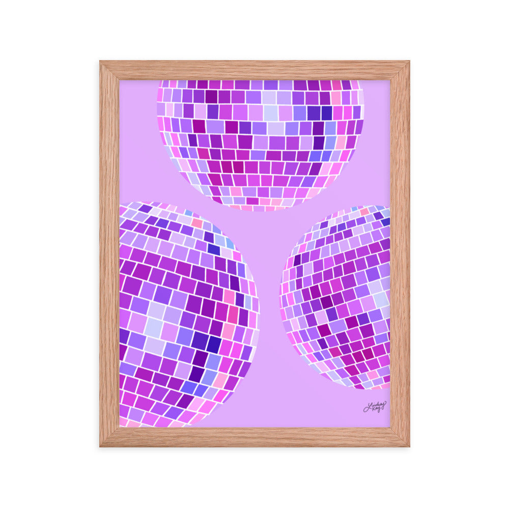 Disco Balls Illustration (Purple Palette) - Framed Matte Print