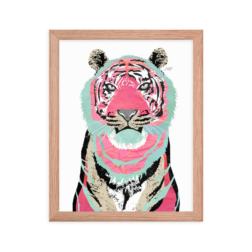 Collage de tigre rosa - Impresión mate enmarcada