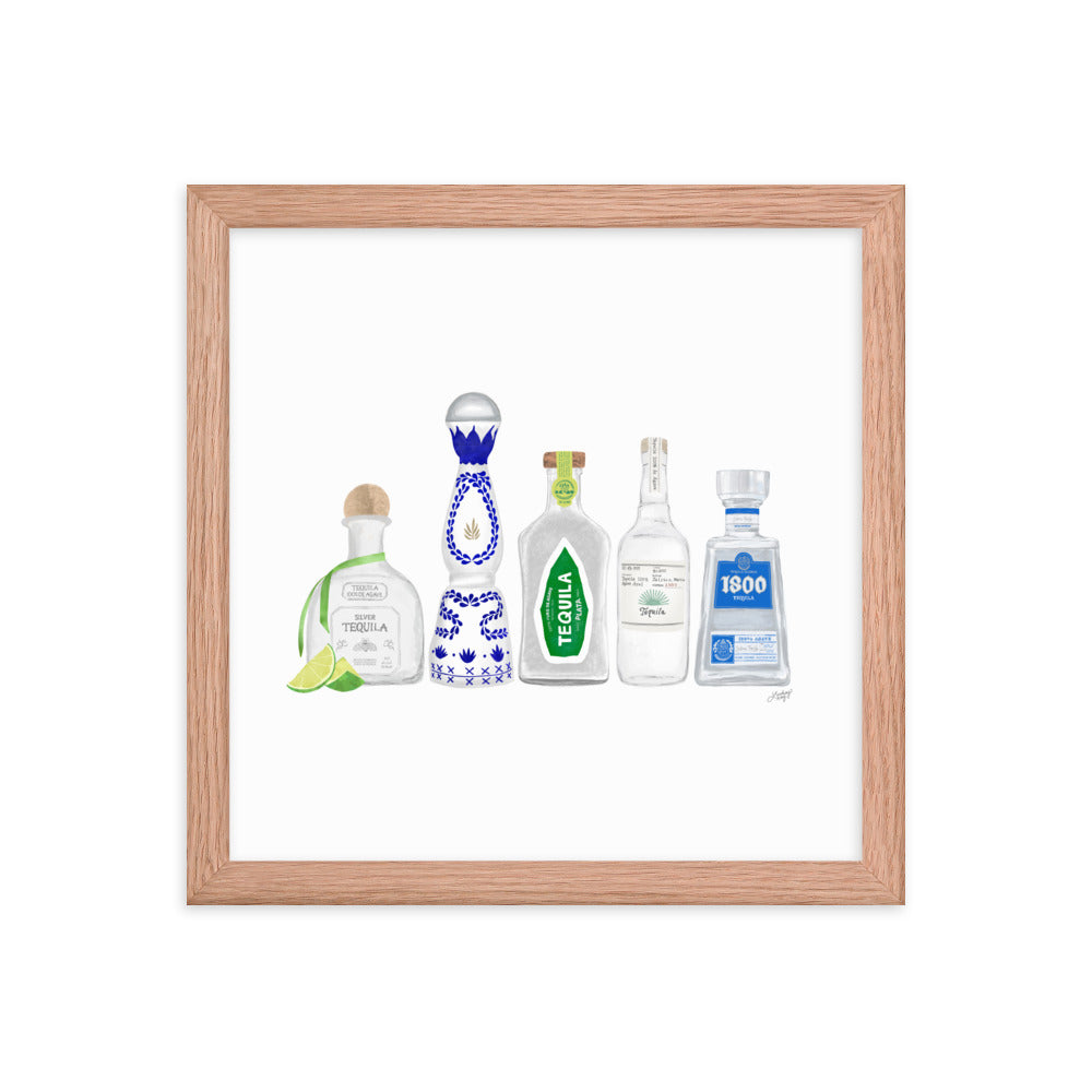 Ilustración de botellas de tequila - Impresión mate enmarcada