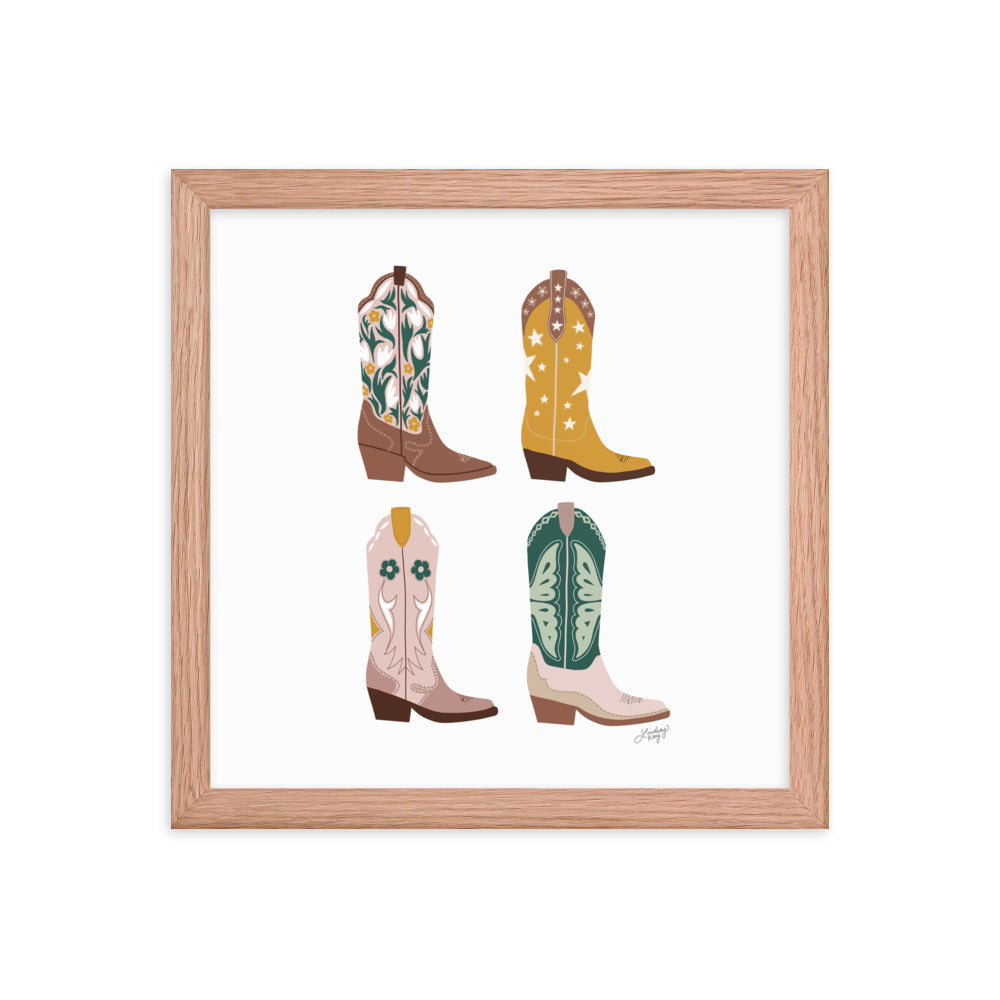 Cowboy Boots Illustration (Neutral Palette) - Framed Matte Print