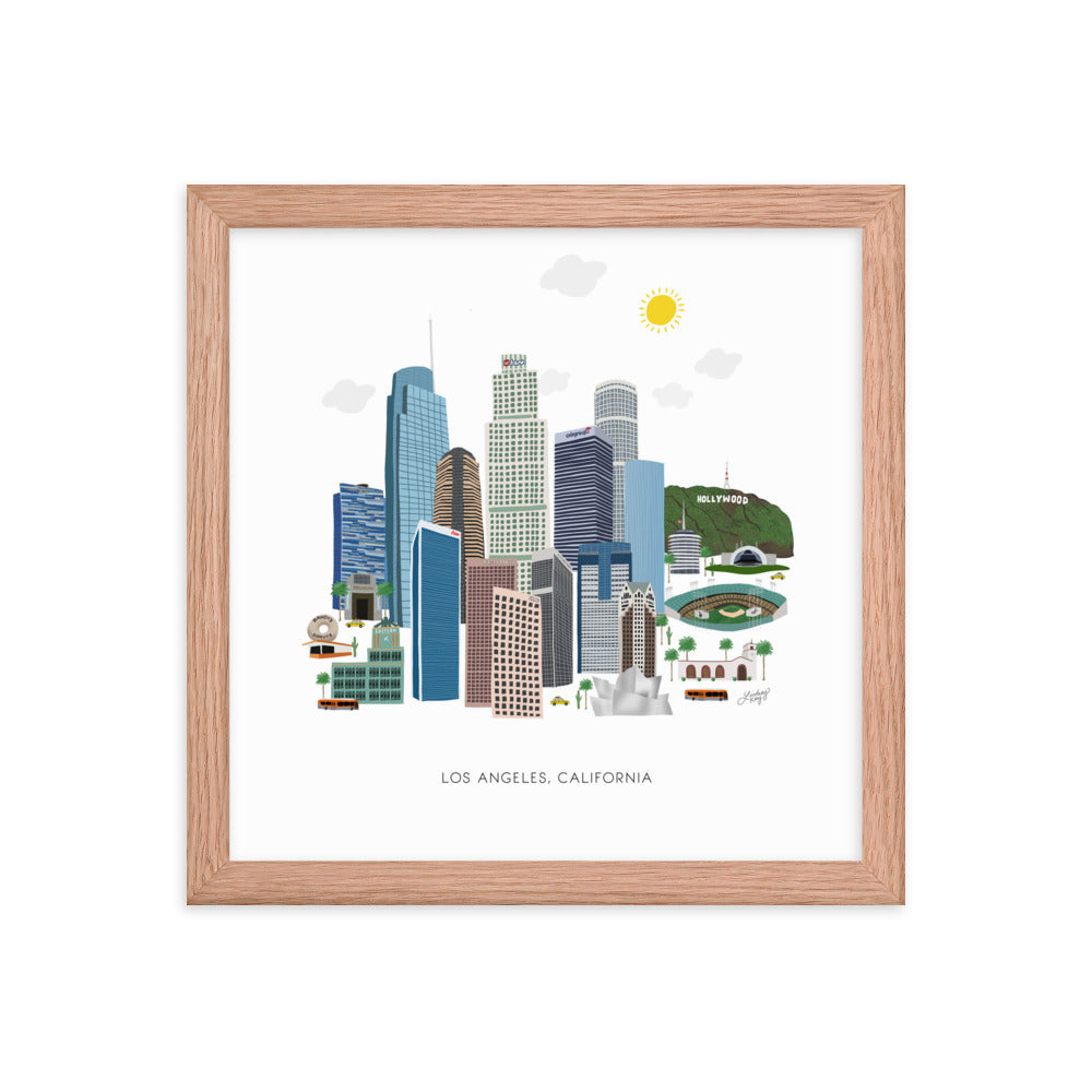 Ilustración de Los Ángeles - Impresión mate enmarcada