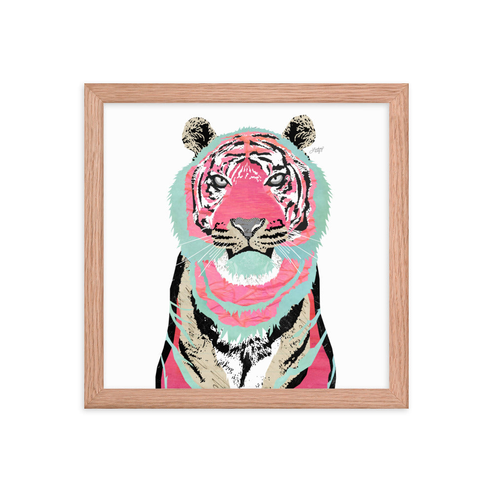 Collage de tigre rosa - Impresión mate enmarcada