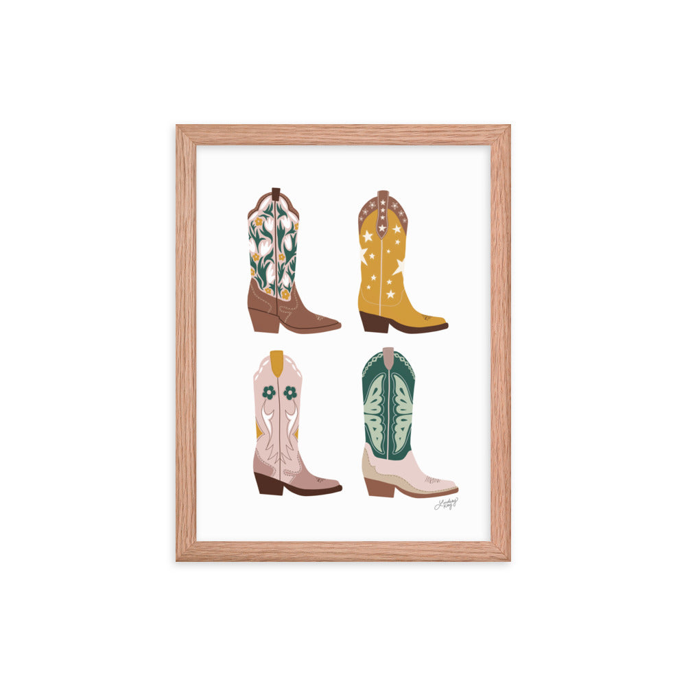 Cowboy Boots Illustration (Neutral Palette) - Framed Matte Print