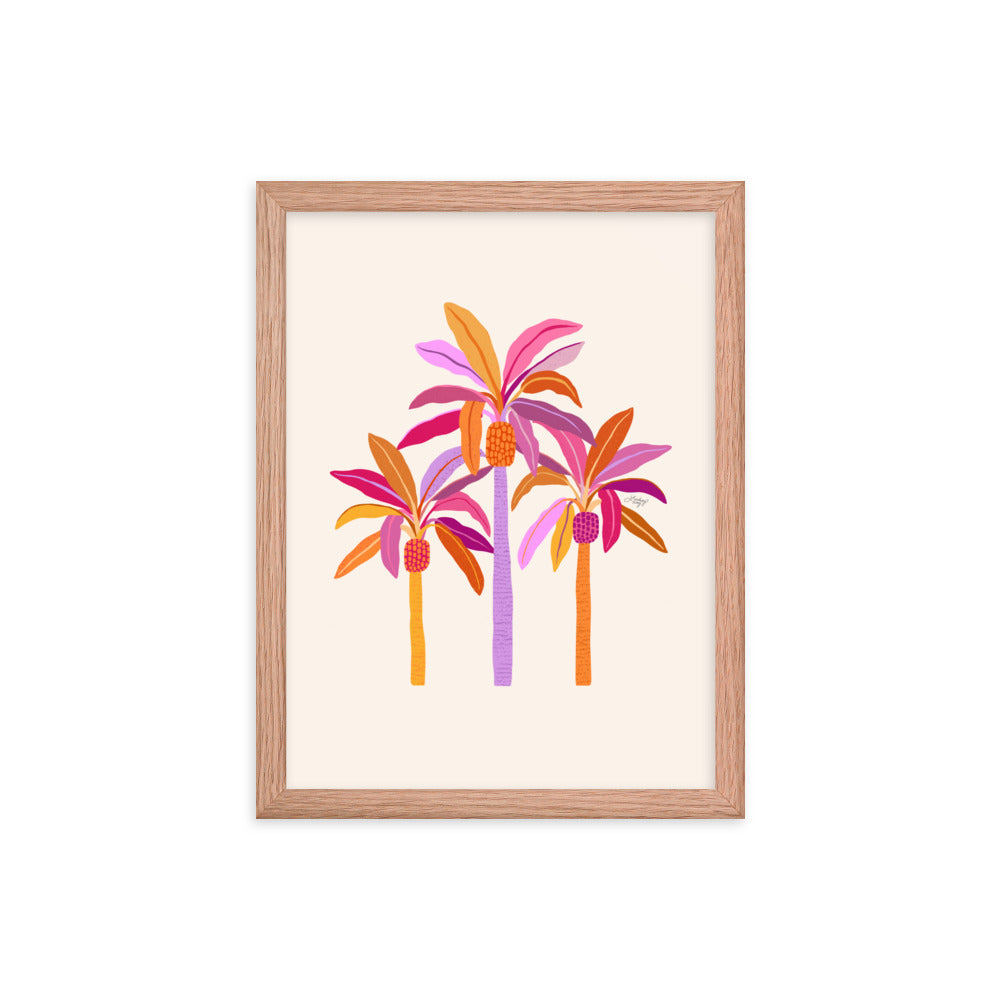 Ilustración de palmera (paleta cálida) - Impresión mate enmarcada