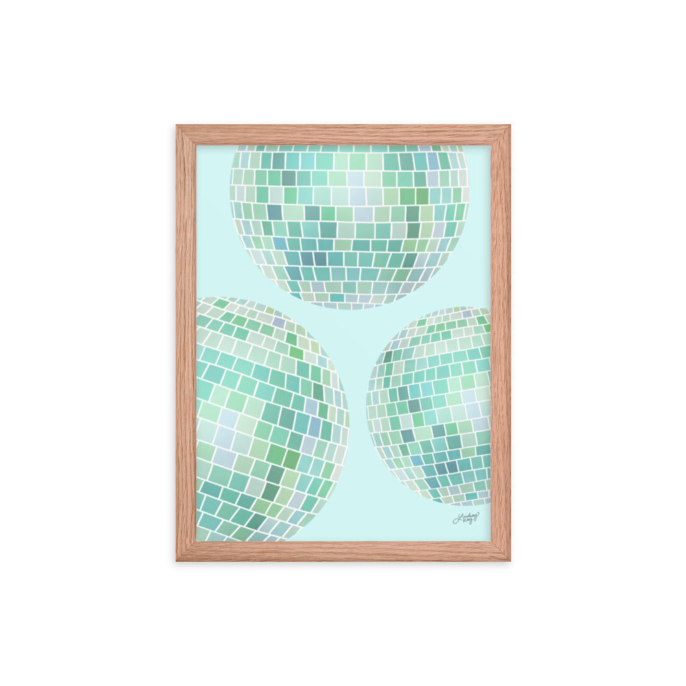 Ilustración de bolas de discoteca (paleta verde) - Impresión mate enmarcada