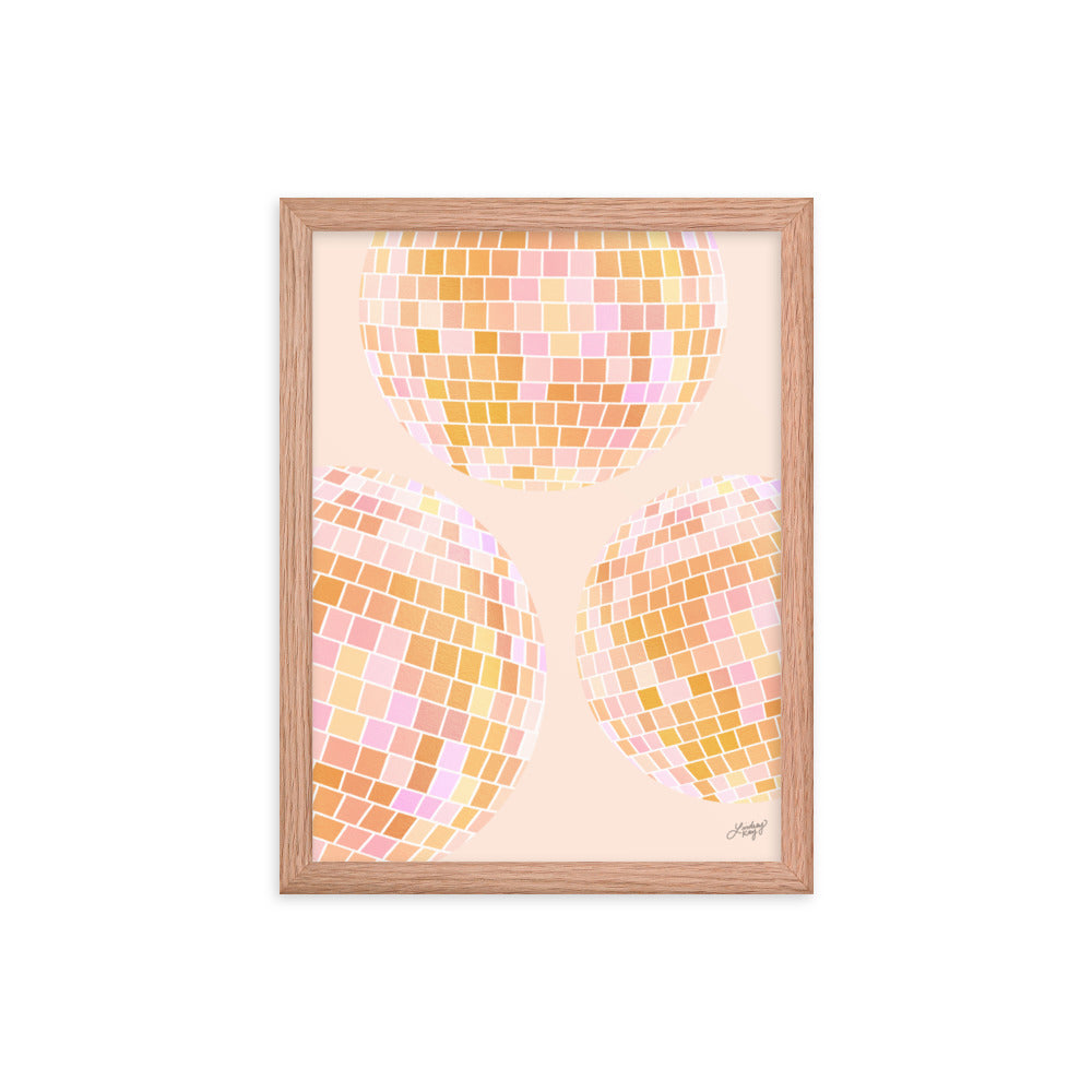 Illustration de boules disco (palette jaune) - Impression mate encadrée