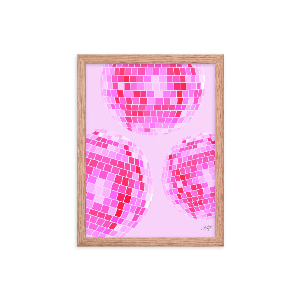 Ilustración de bolas de discoteca (paleta rosa) - Impresión mate enmarcada