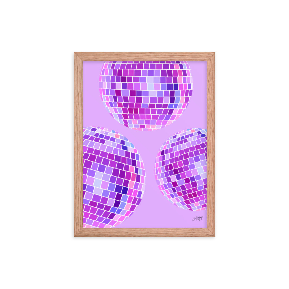 Ilustración de bolas de discoteca (paleta púrpura) - Impresión mate enmarcada