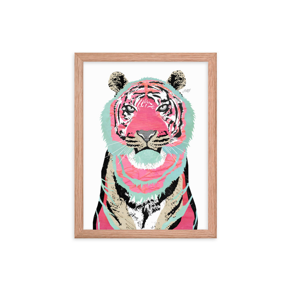 Collage de tigre rosa - Impresión mate enmarcada