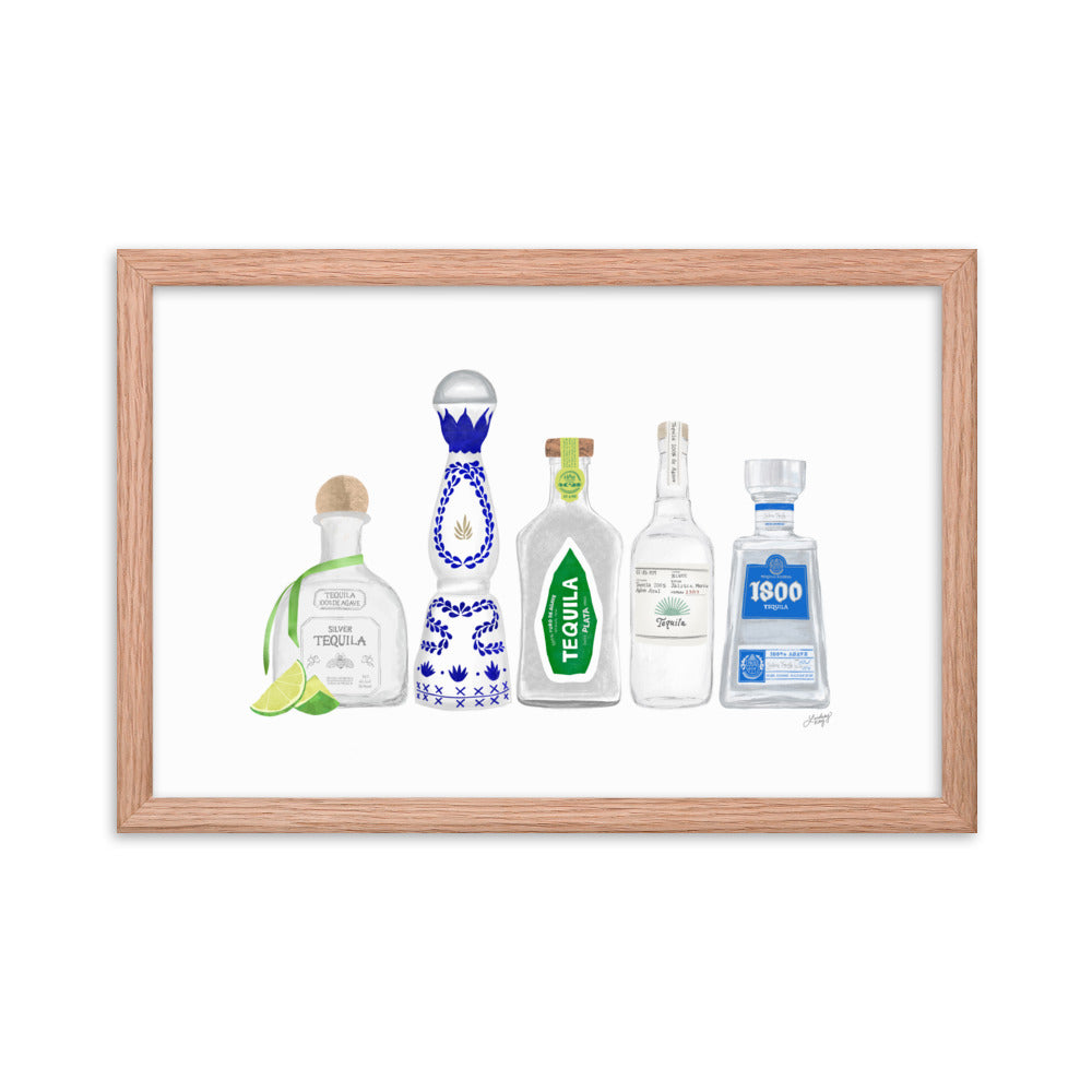 Ilustración de botellas de tequila - Impresión mate enmarcada