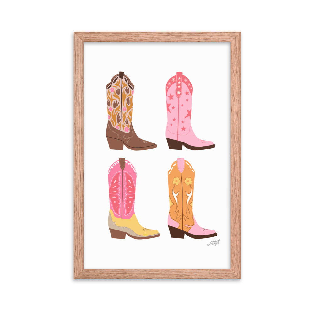 Illustration verticale de bottes de cowboy (palette chaude) - Impression mate encadrée