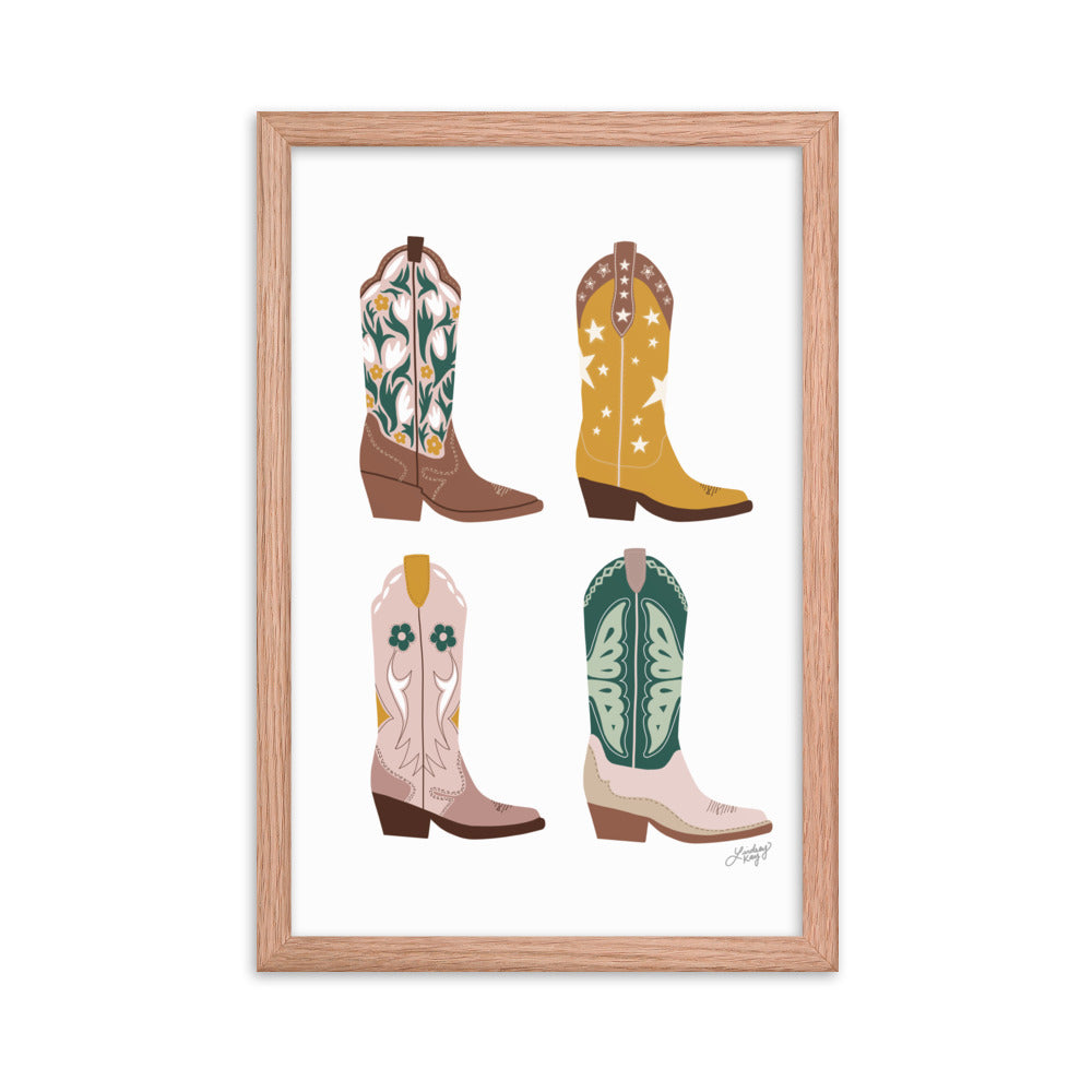 Illustration de bottes de cowboy (palette neutre) - Impression mate encadrée