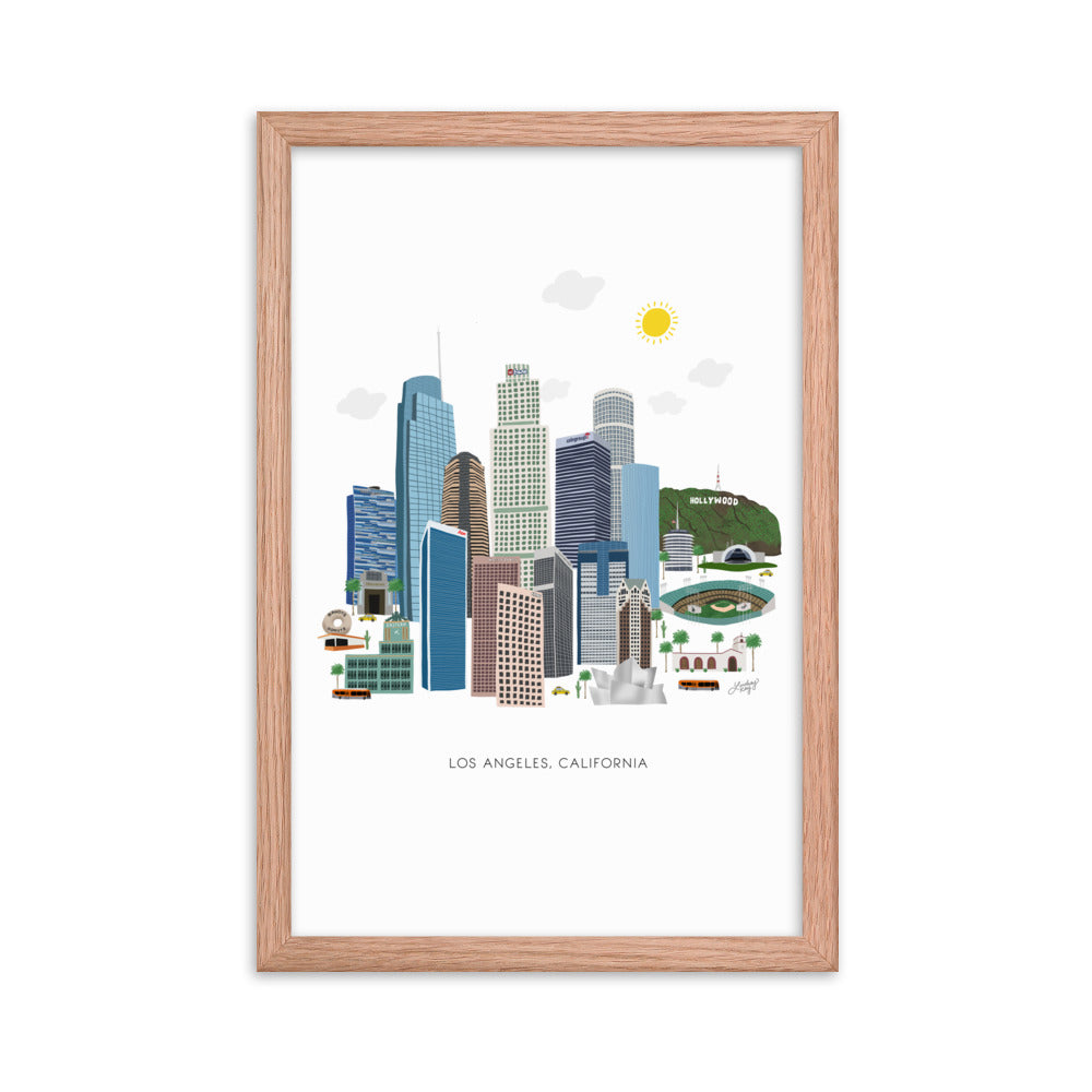 Ilustración de Los Ángeles - Impresión mate enmarcada